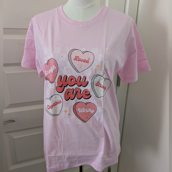 Valentine's Day Graphic Tee Candy Hearts Empowerment 100% CottonSize Small NWOT - Picture 4 of 12